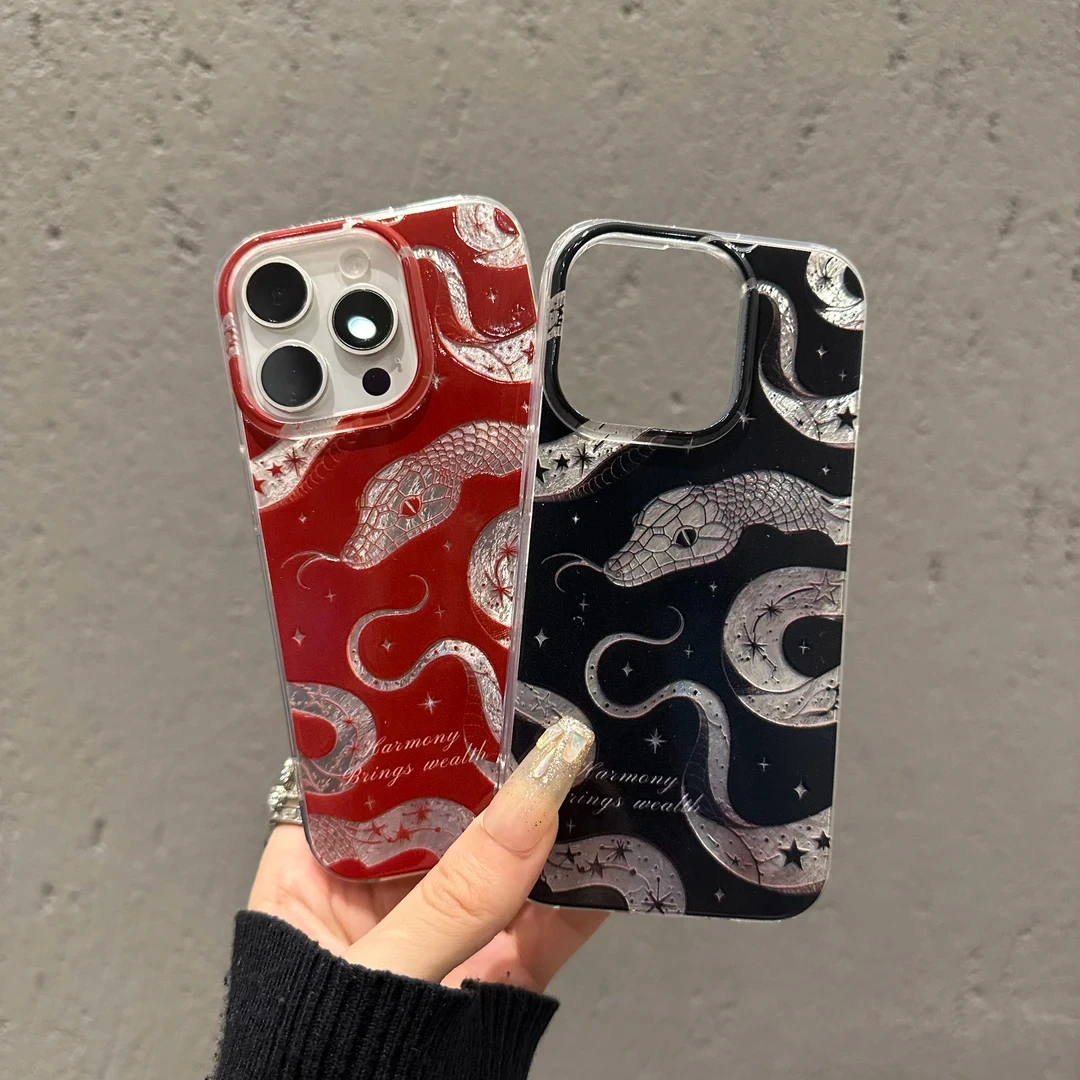 情侣镂空蛇适用苹果16手机壳新款华为冰川纹vivo高级小米潮流OPPO