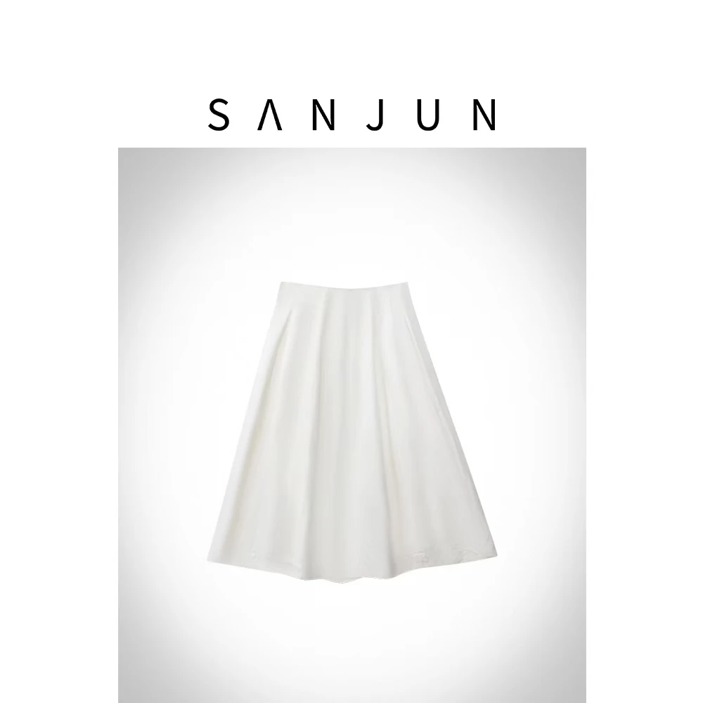 SanJun定制棉感高腰立体裁剪中长花苞半身裙  6336
