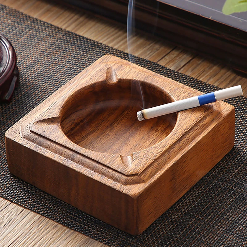 实木烟灰缸整木整挖 胡桃木材质置物烟灰桶