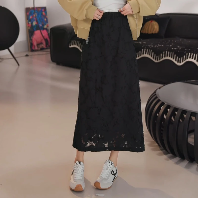 2025春季新款立体蕾丝勾花高腰半身裙LK2501721