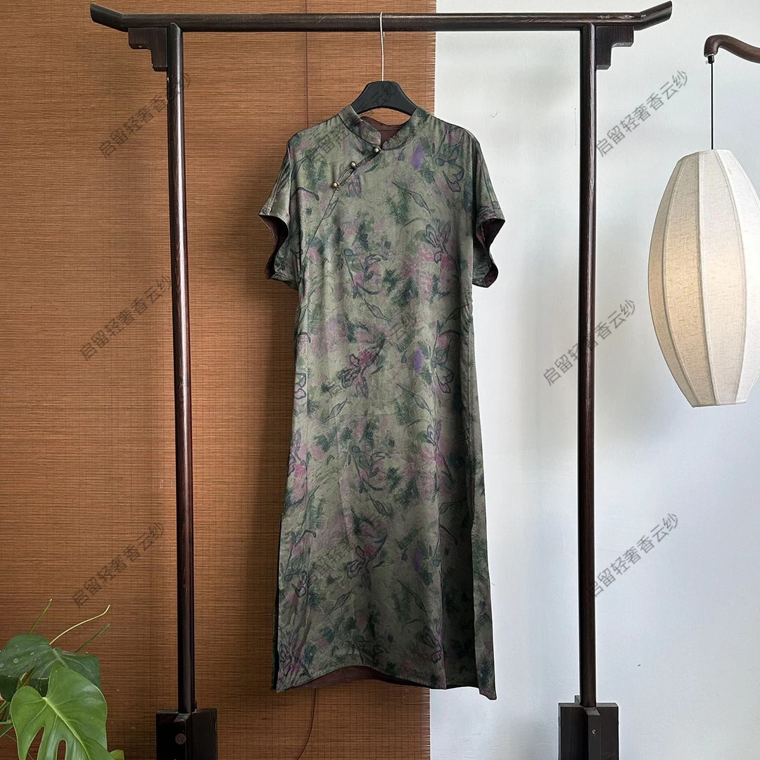 【251786】青青子衿 新中式40姆米 牡丹绞罗连衣裙