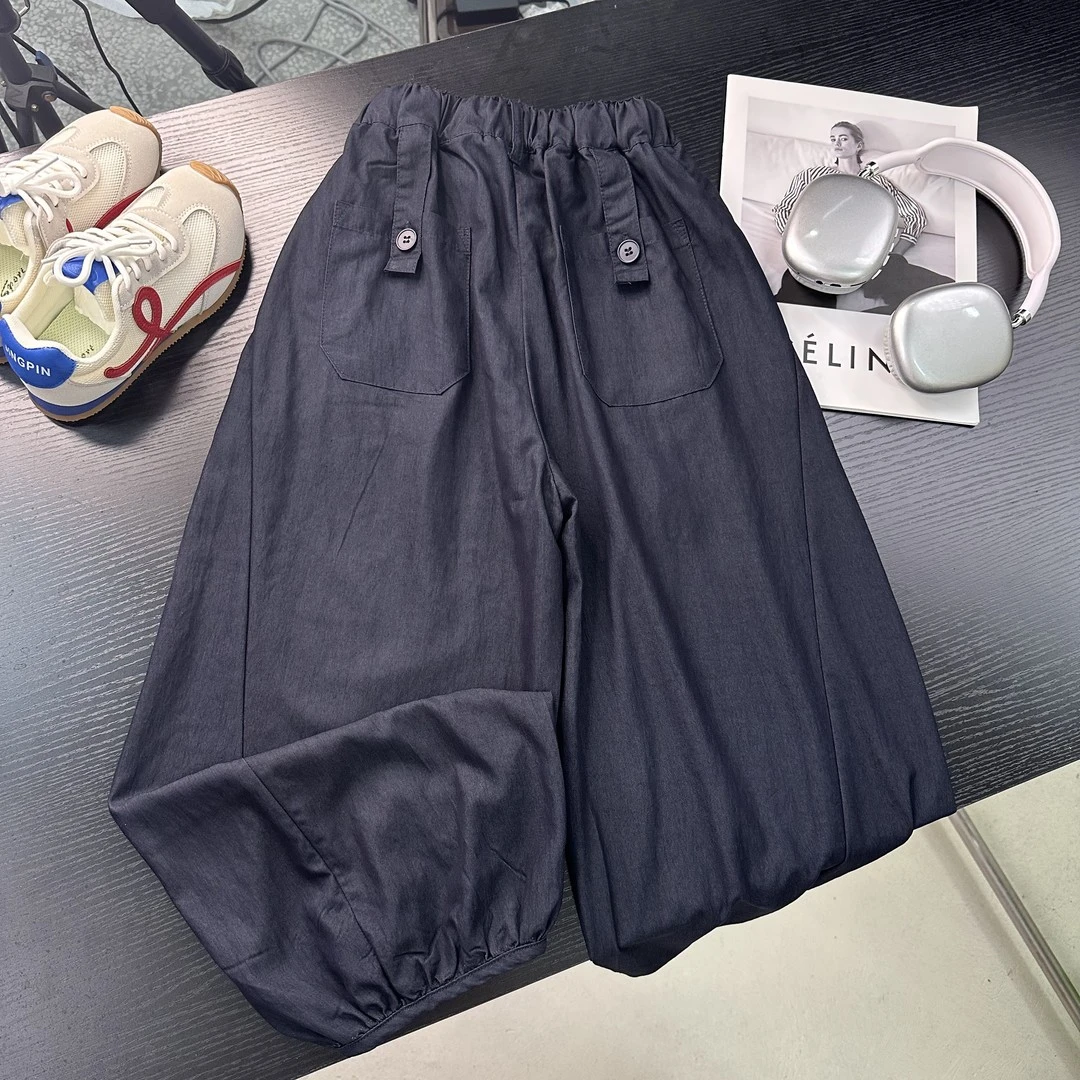 童装男童2025新款夏季休闲风长裤中性工装夏季松紧腰纯色阔腿裤潮