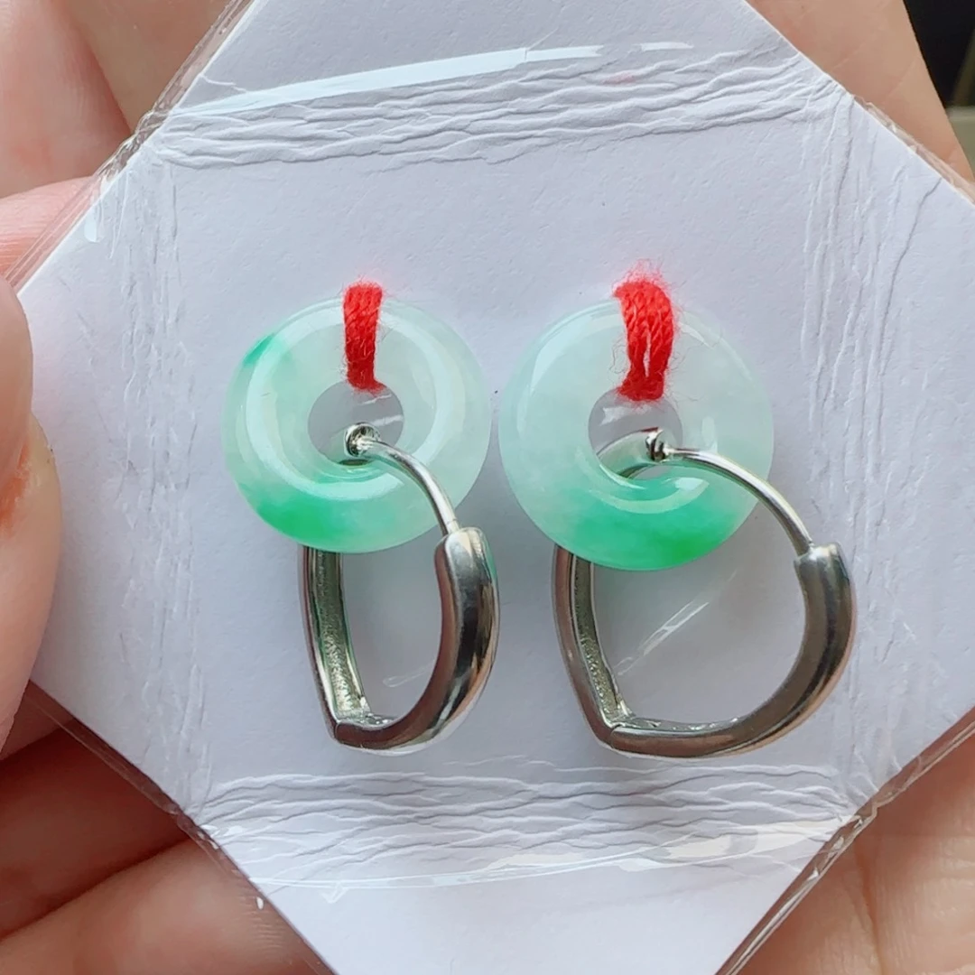 袁***）翡翠银S925镶嵌耳饰耳包款