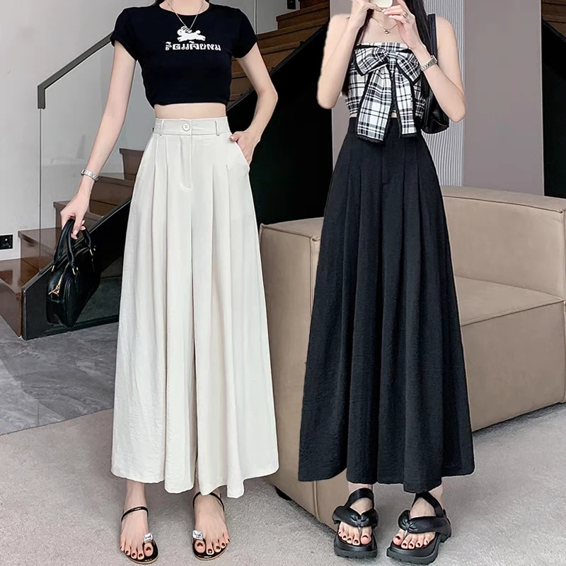 冰丝阔腿裤裙女2025夏季新款小个子百搭凉凉山本裤子九分西装裤裙