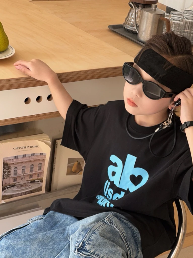 21178高端潮流时尚百搭休闲童装时尚落肩短袖C17-3-2