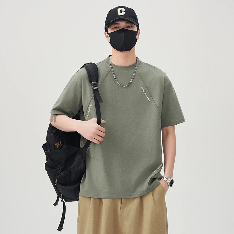 夏季新款圆领短袖设计感几何字母高品质宽松版型纯色百搭休闲时尚