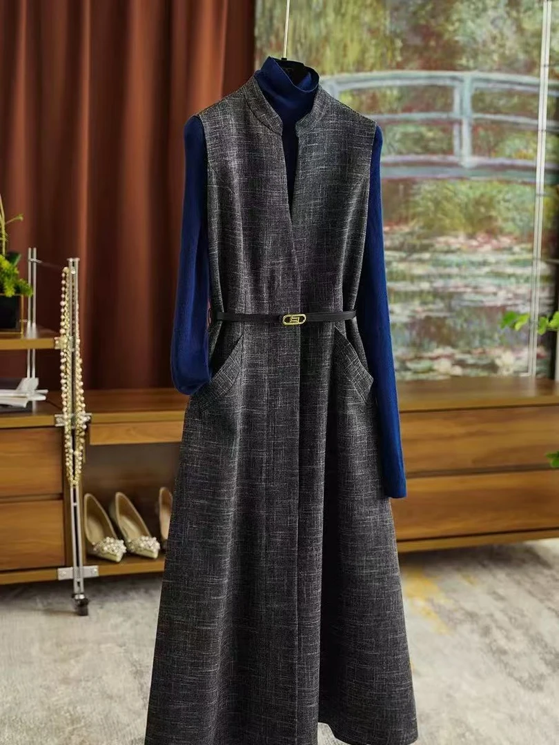 k607~气质通勤高腰中长款连衣裙秋冬百搭