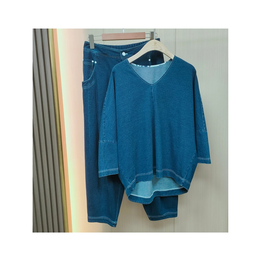 S88020937时尚高级感V领沙洗软牛仔套装