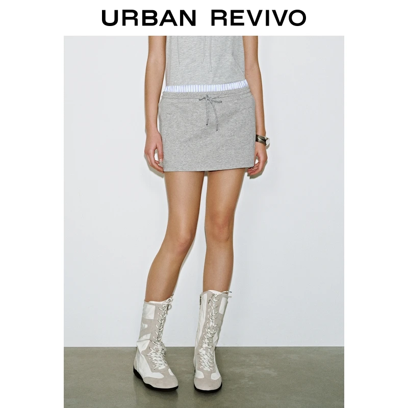 UR2025夏季新款女装格雷系休闲拼接假两件短款半裙UYV550027