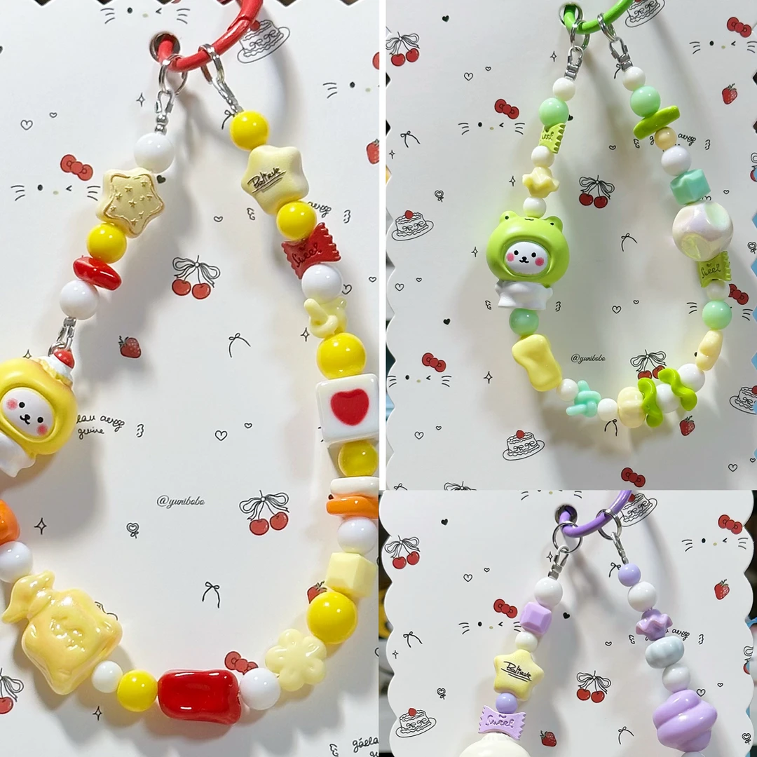 美食系列可爱小熊串珠手机链新款挂件