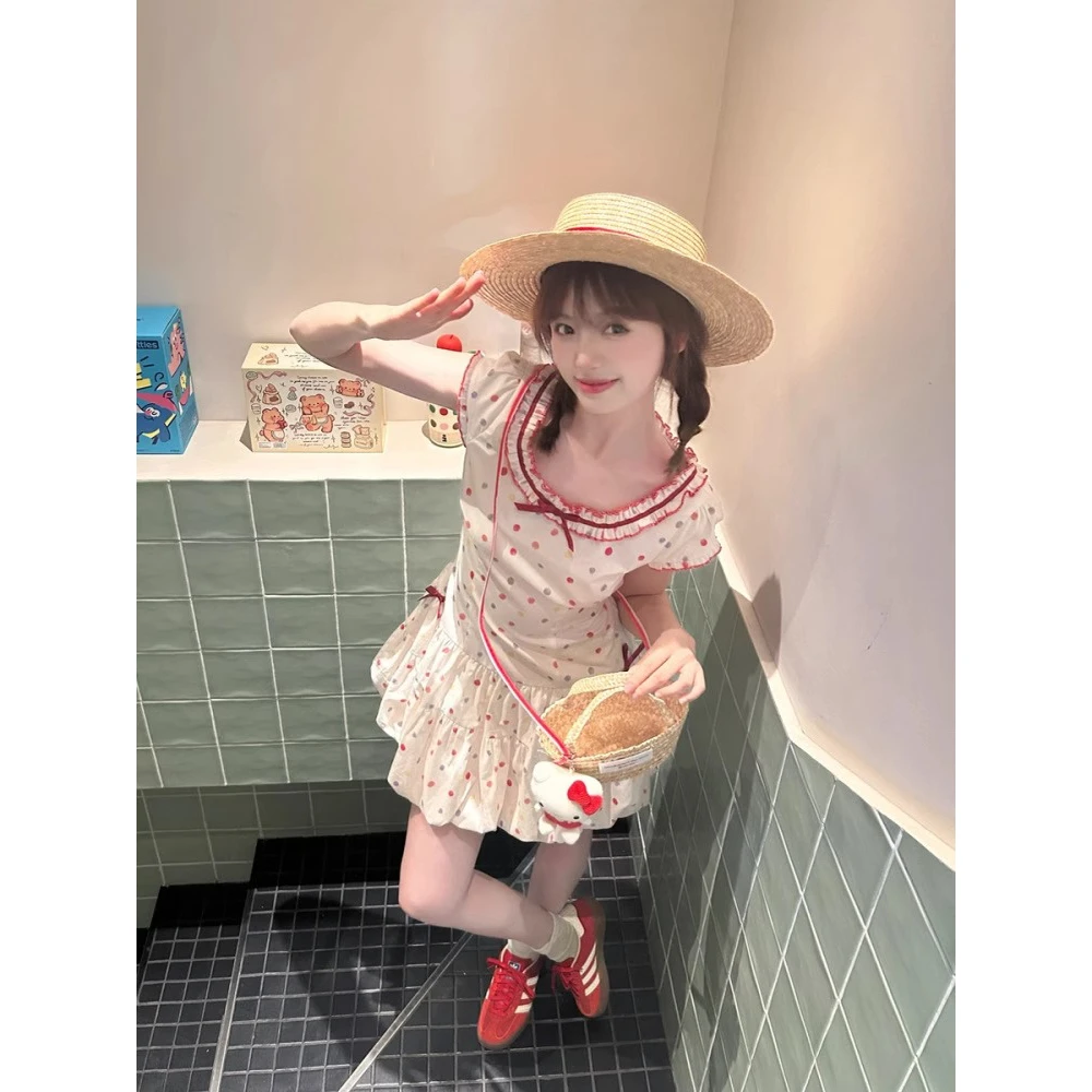 Pinkstar Shop夏季新款梦核甜心少女彩色小波小个子打底连衣裙
