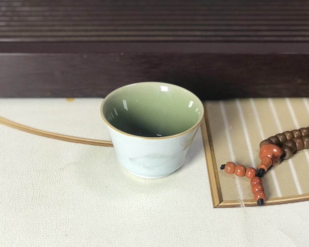 树古｜甄选 龙泉青瓷 省大师叶伟 父辈原矿配釉 双釉刻绘 130CC