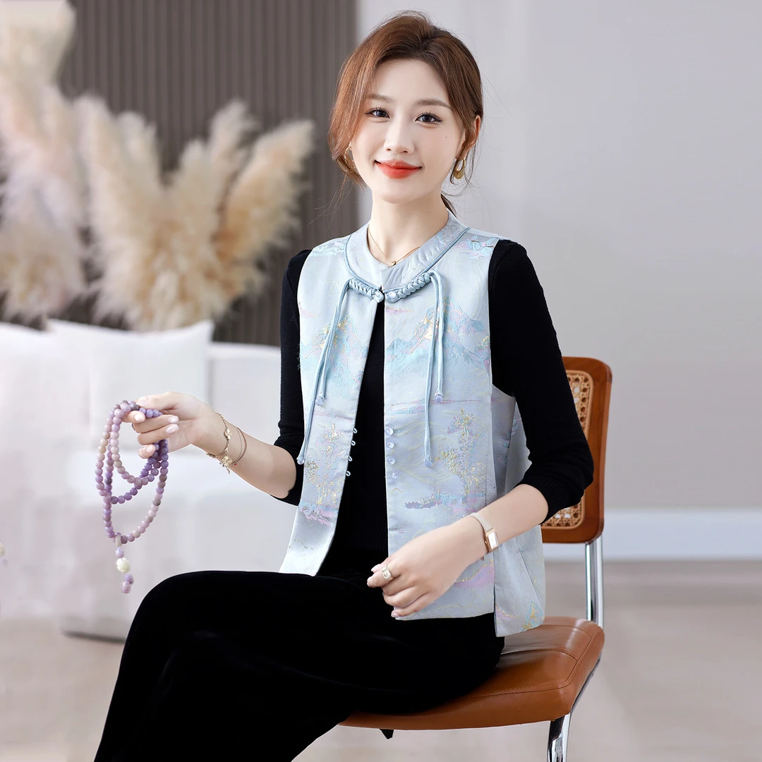 新中式国风马甲女春秋2025新款外穿坎肩妈妈短款唐装马夹无袖外套