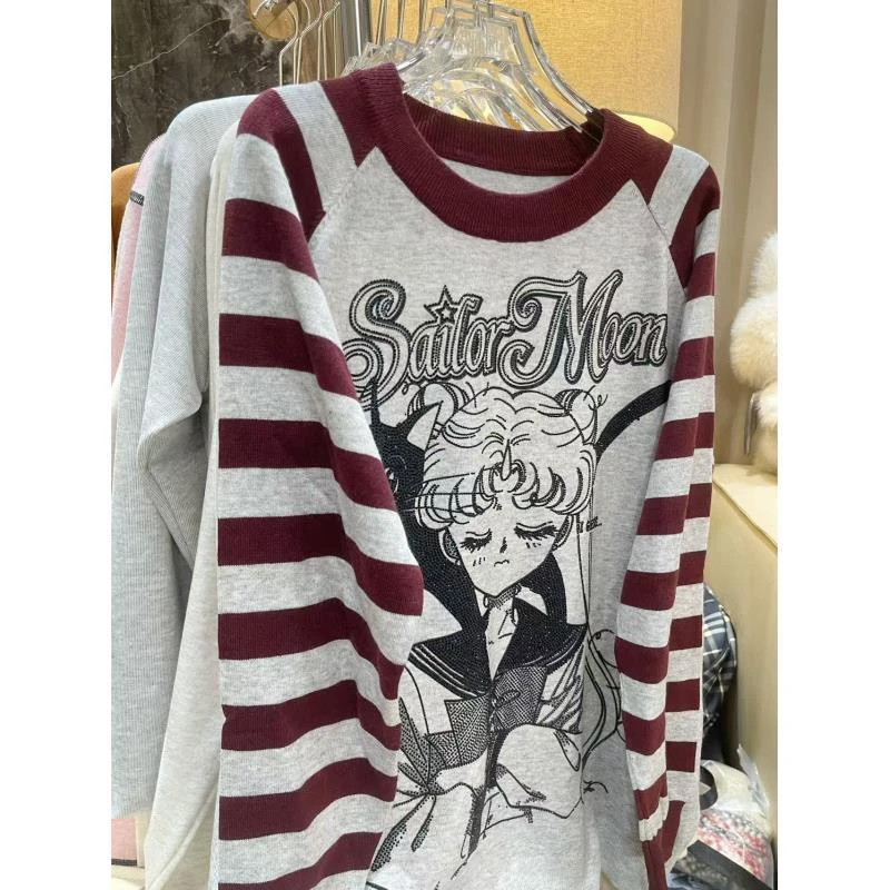 【AA1690红条纹美少女毛衣】上衣针织衫女装秋冬新款外搭慵懒风毛衣