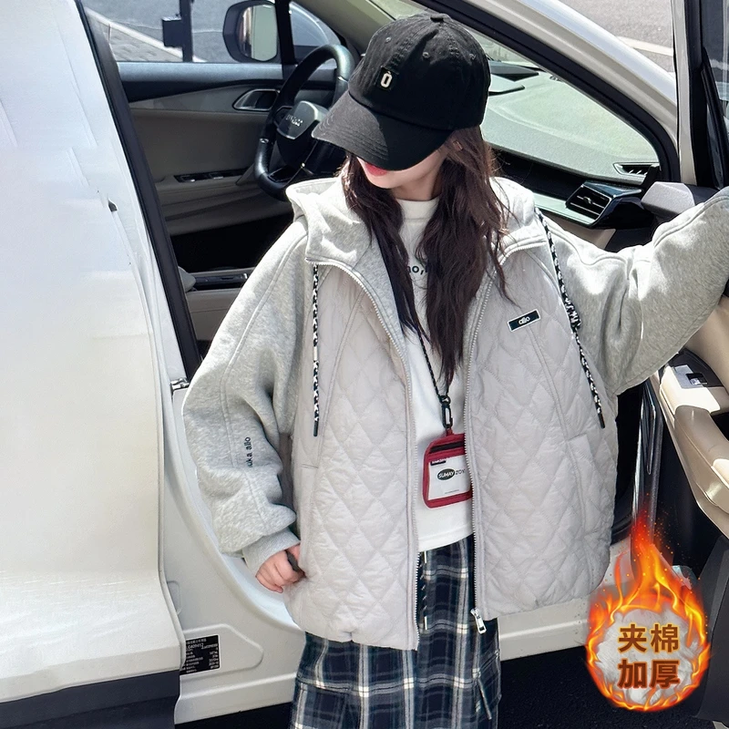 女大童秋冬款夹棉外套2025新款儿童时尚女孩休闲学生加厚保暖棉衣