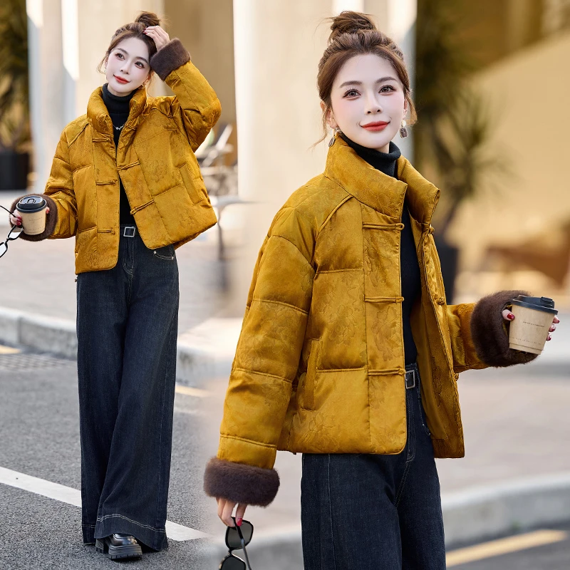 新中式风短款羽绒服女2025冬新款减龄漂亮洋气黄色盘扣保暖外套