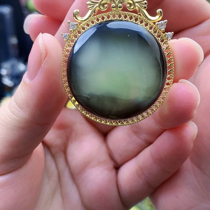 琥珀裸石银S925镶嵌坠