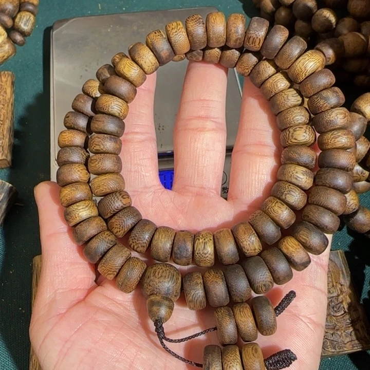 沉香手串乌身老料算盘珠双圈1.2高货33克➕