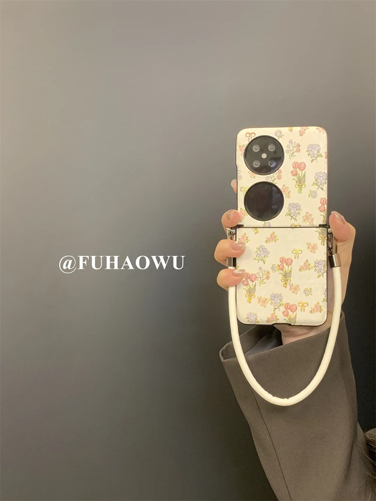 适用华为pocket2手机壳purax小清新粉紫碎花蝴蝶结oppofindn3flip
