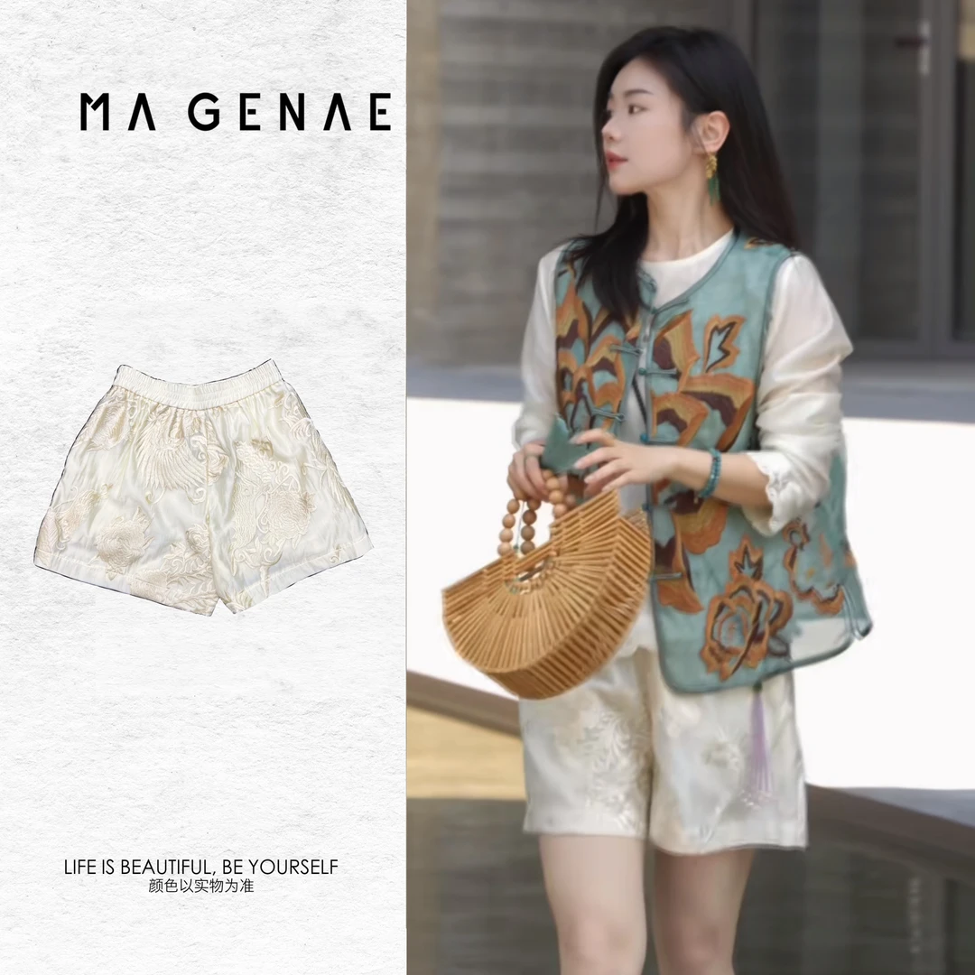 MAGENAE【凤求凰】新中式满绣刺绣高级感女式短裤SR238