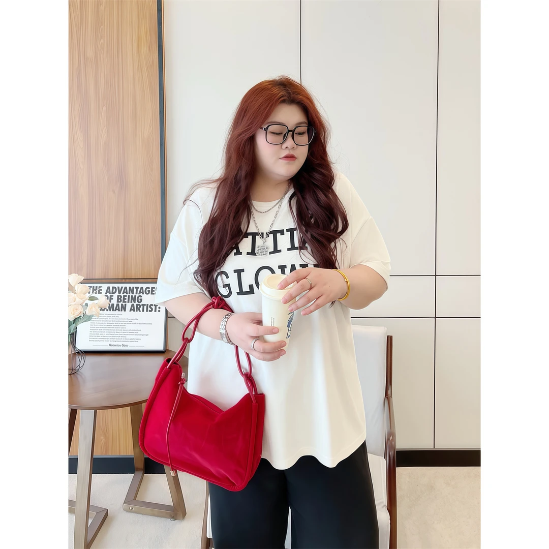 珊瑚银河 / 韩系及简风短袖T恤14196花契大码200斤胖mm夏季百搭