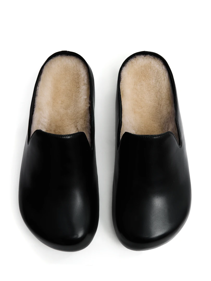 BY DAVID 胎牛皮羊毛真皮女鞋时尚毛绒毛拖加绒保暖