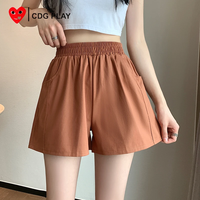 CDG PLAY松紧短裤女2025潮流百搭夏季休闲裤显瘦