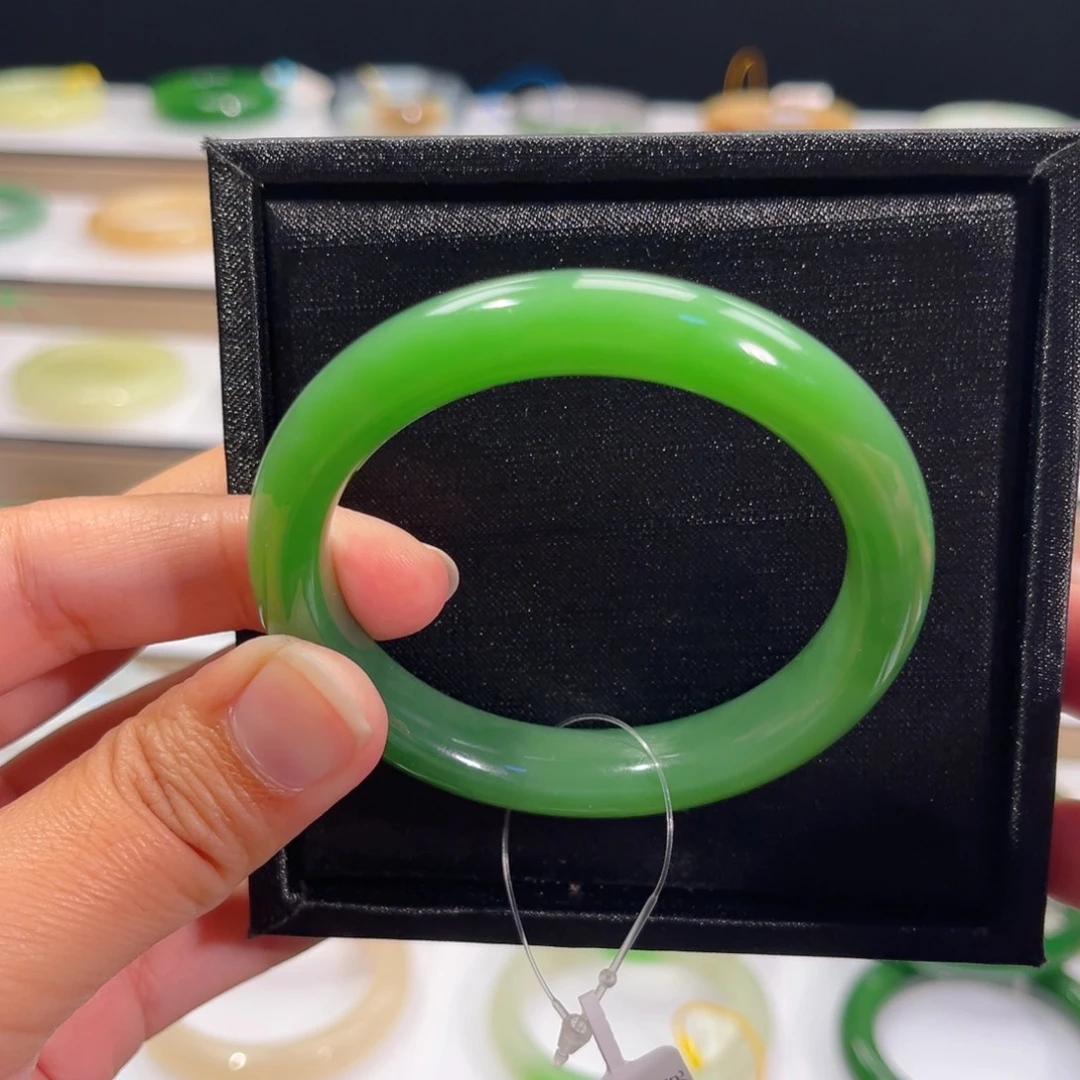 和田玉未镶嵌手镯阳绿冰猫眼碧玉