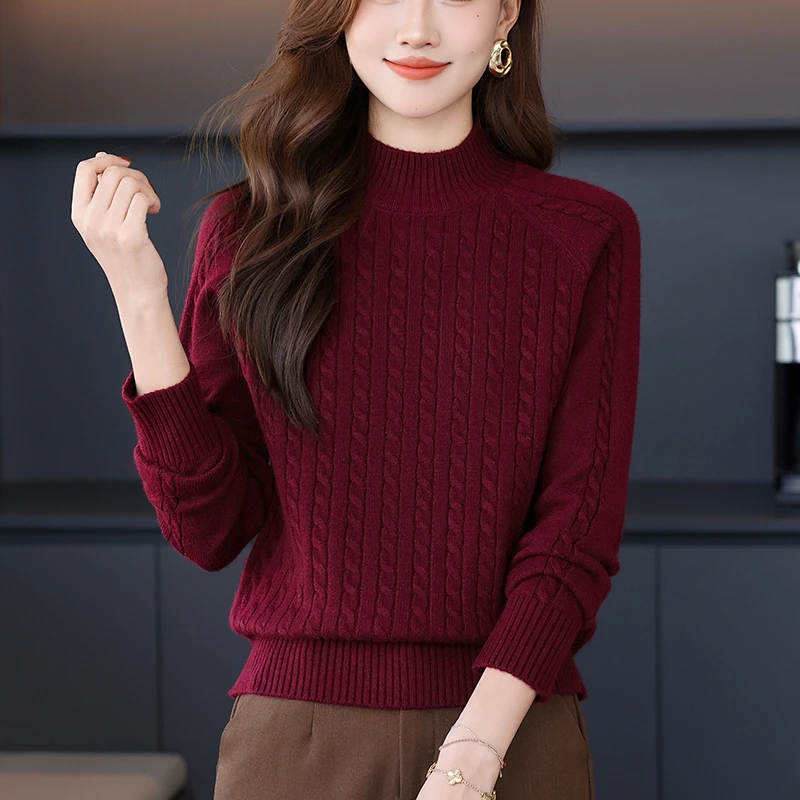 女士打底衫2025秋冬新款内搭上衣洋气高级感麻花毛衣女秋冬半高领