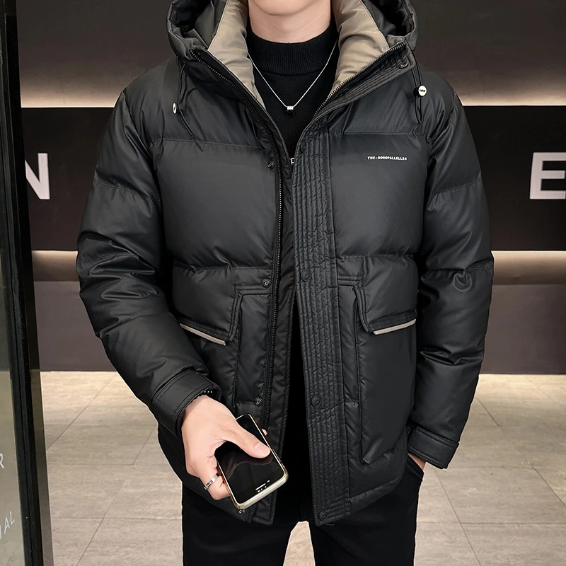 冬季新款潮流加厚保暖纯色连帽夹克休闲百搭情侣外套男603