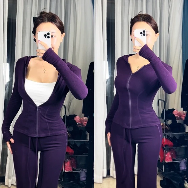 燃燃家秋冬德绒瑜伽裤运动套装减龄松弛显瘦休闲连帽长袖外套长裤