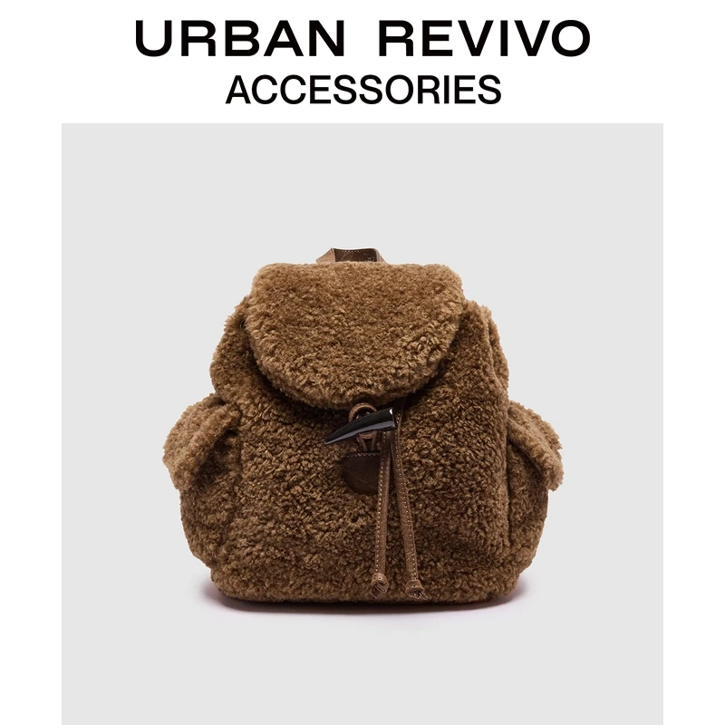 URBAN REVIVO2025冬季新款女士休闲复古毛绒背包UAYB50184