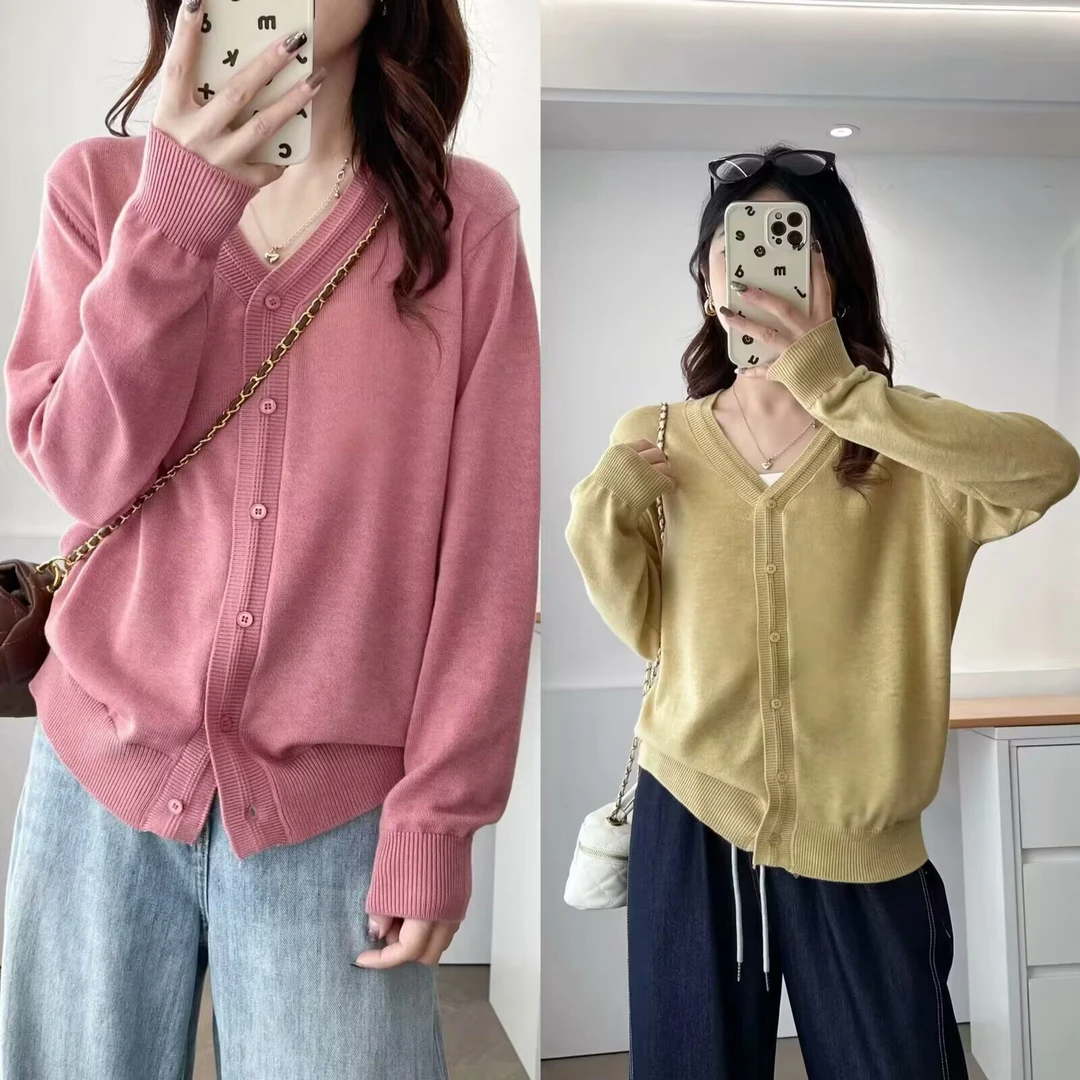 微胖大码春季新款V领时尚开衫显瘦百搭秋冬洋气外套上衣春秋短款