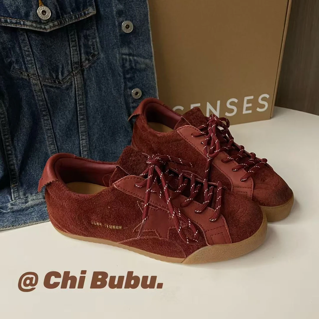 CHIBUBU复古做旧擦色百搭秋季星星鞋德训做旧头层牛皮低帮板鞋