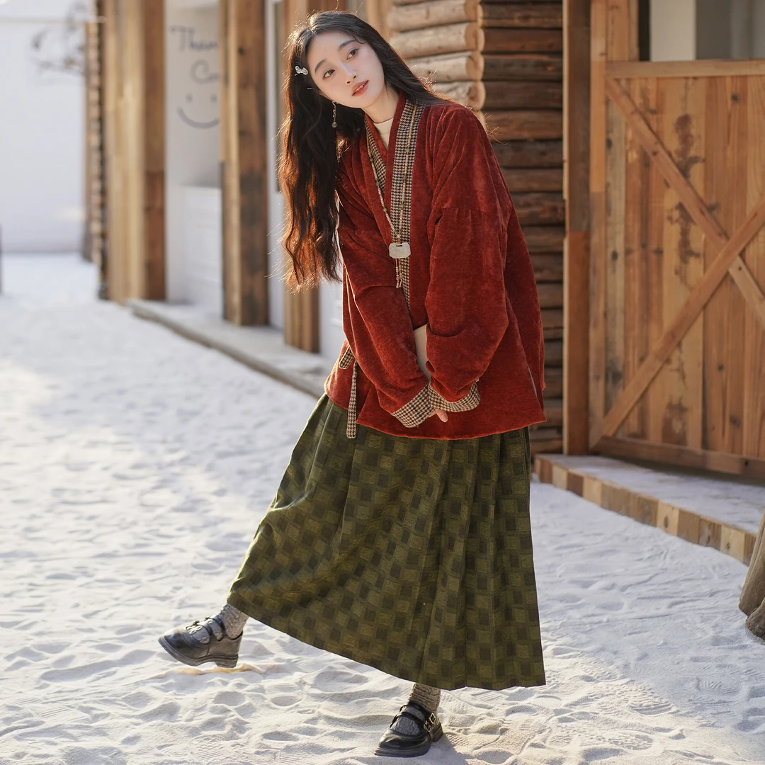 花相知原创对穿交秋冬加绒袄明制马面裙日常通勤改良汉服女弓袋袖