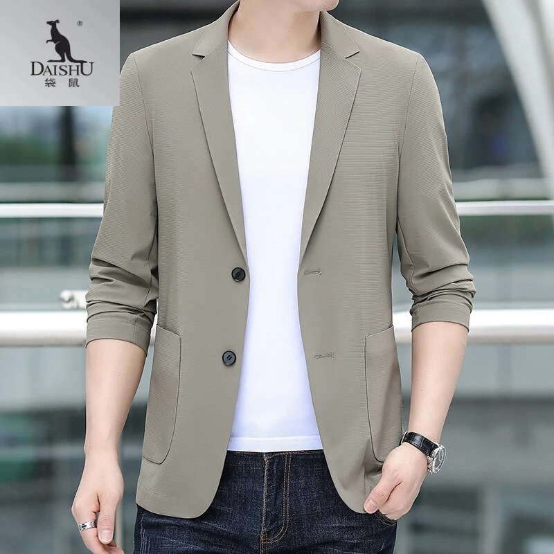 袋鼠2025年春秋薄款西服翻领加大宽松商务休闲风衣男装大码外套