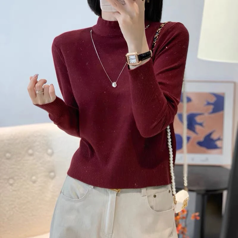 针织长袖韩系轻职风女式T恤女士加厚显瘦常规法式