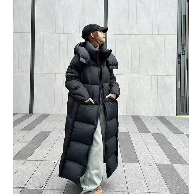 （云朵款）时尚休闲连帽宽松收腰长款加厚冬季90鸭绒羽绒服2207