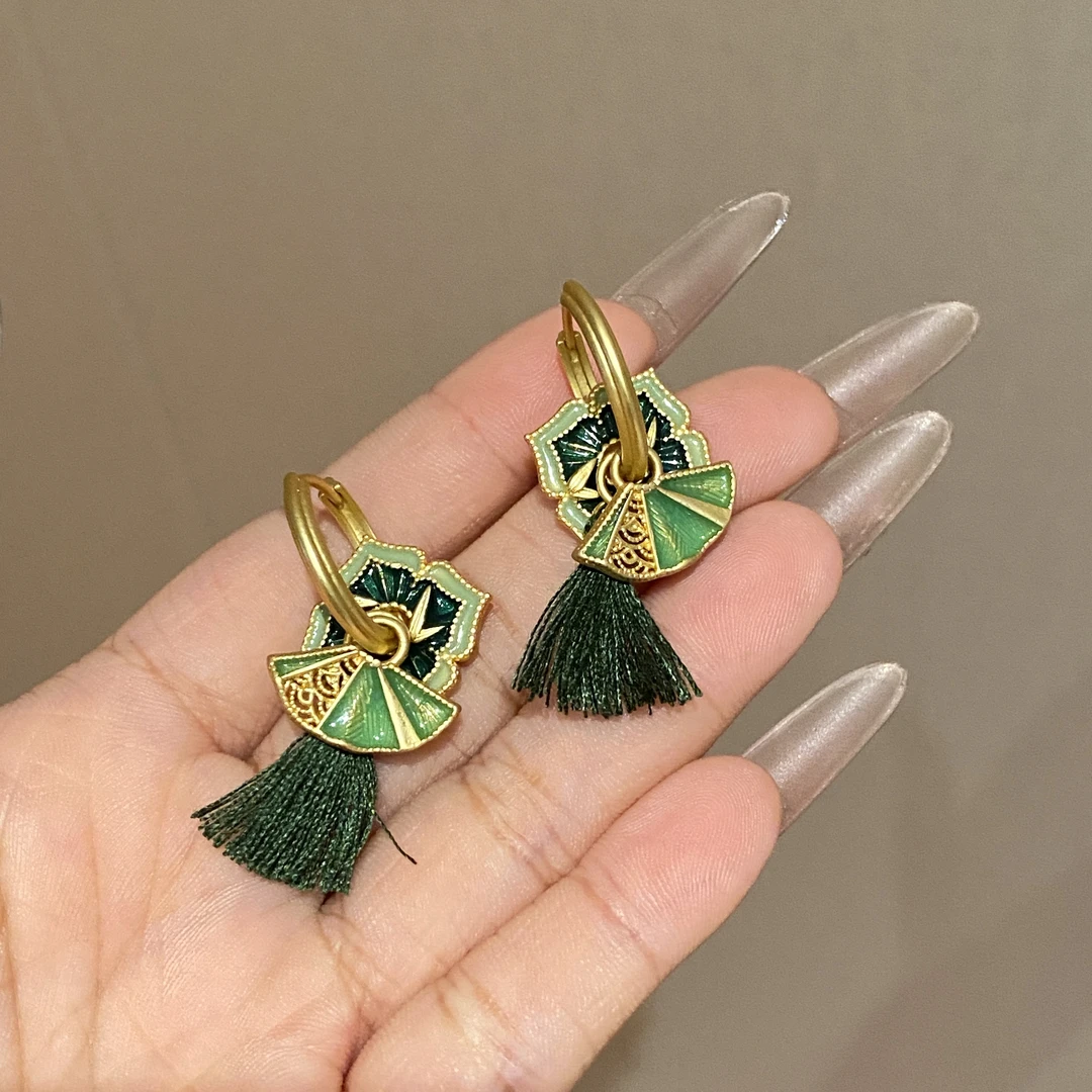 铜合金珐琅耳饰 气质百搭复古古风小众耳环HH045