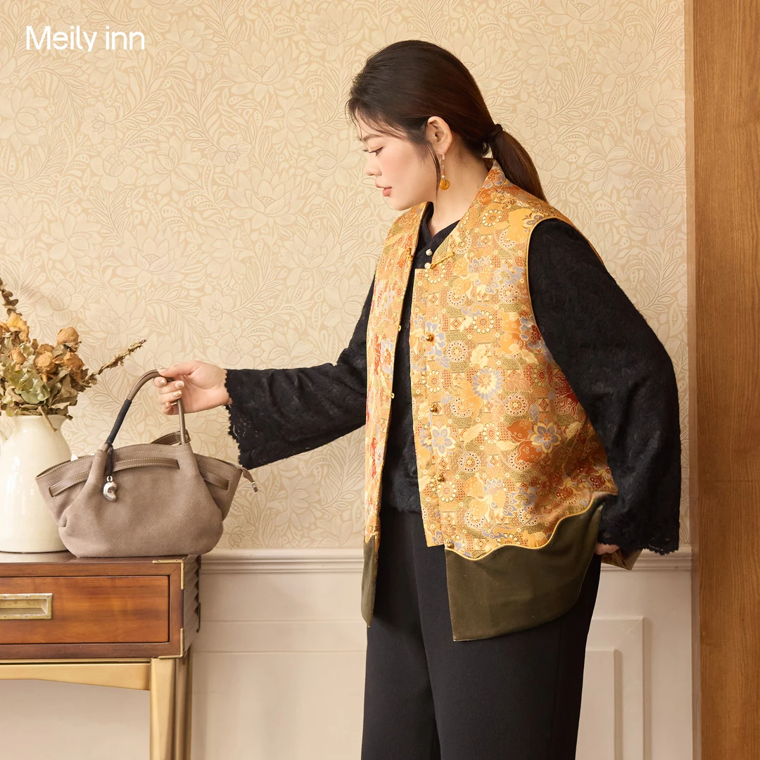 美丽客栈高端超好看叠穿马甲大码胖mm高级感新中式国风夹棉背心女