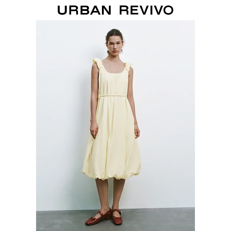 UR2025夏季新款女装休闲度假风腰部系带花苞连衣裙UYU750080