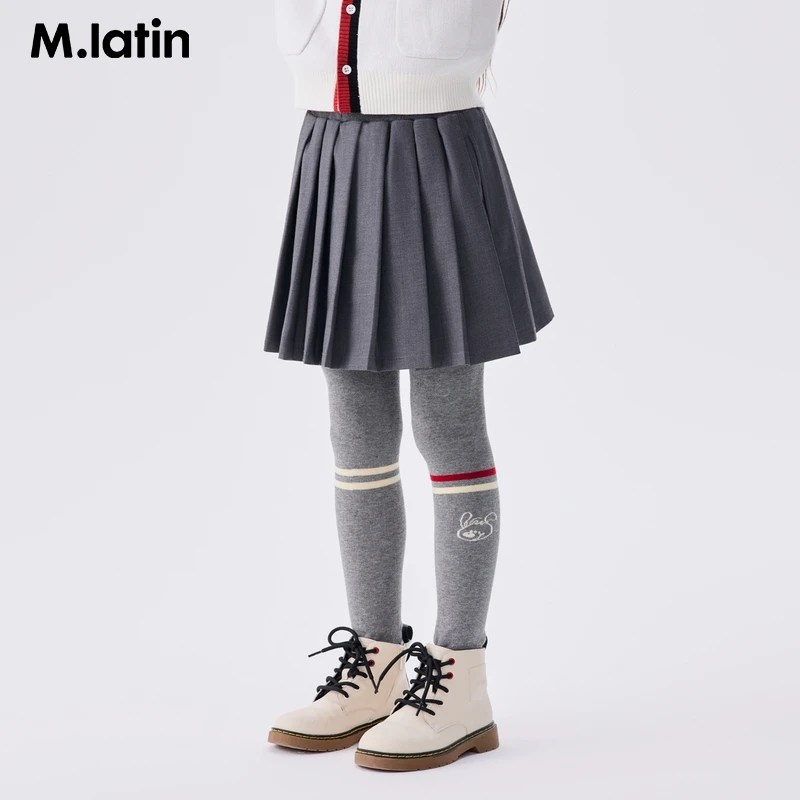 马拉丁童装儿童裤子25春装新款女大童潮流学院不对称撞色打底长裤