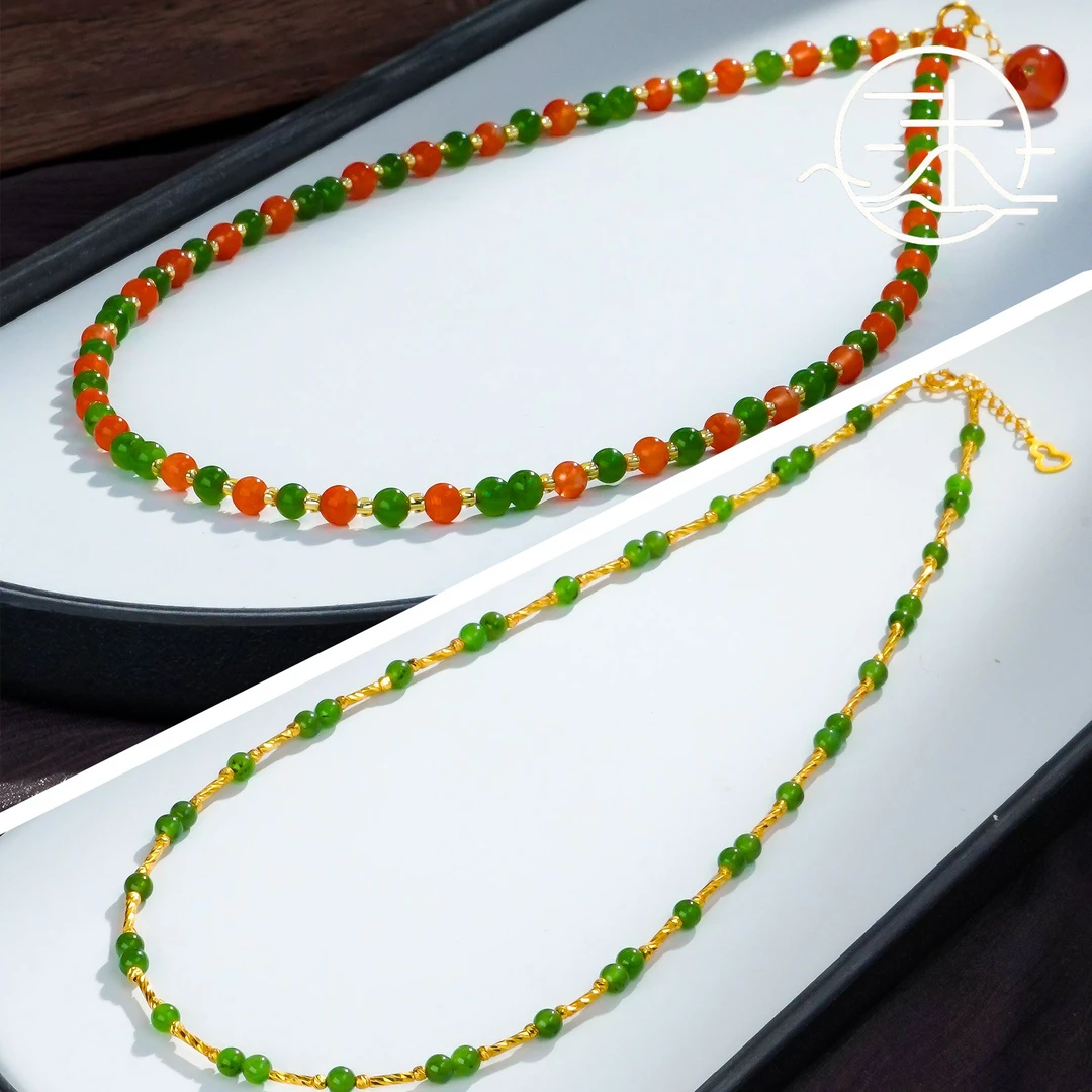 木润【绿肥红瘦】天然和田玉碧玉系列项链