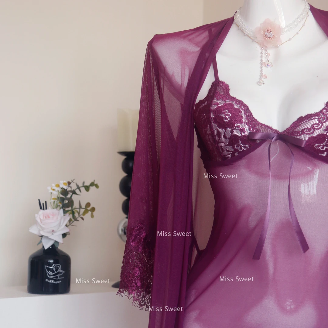 大码套装80-150斤法式蕾丝睡裙性感吊带睡衣女睡袍女士露背薄款