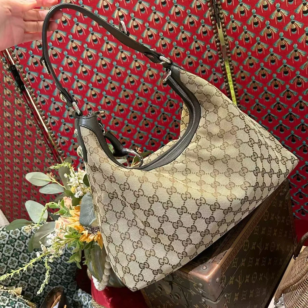 95新 GUCCI/古驰 老花拼皮腋下包二手