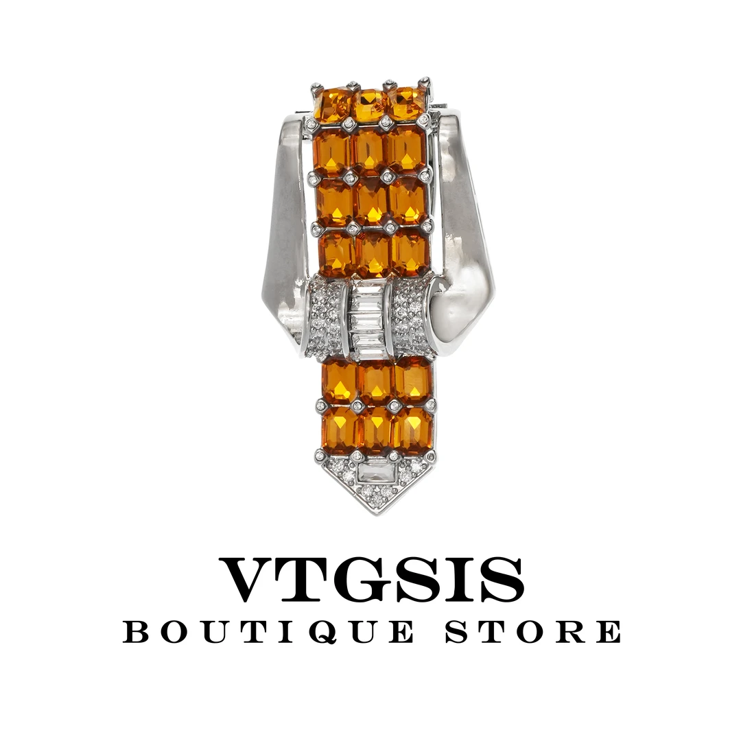 VTGSIS 合金合成锆石胸针 茶色皮带扣皮草夹镶嵌立体女胸针51133