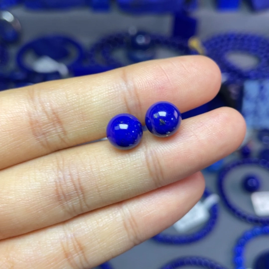 青金石银S925镶嵌8mm耳饰