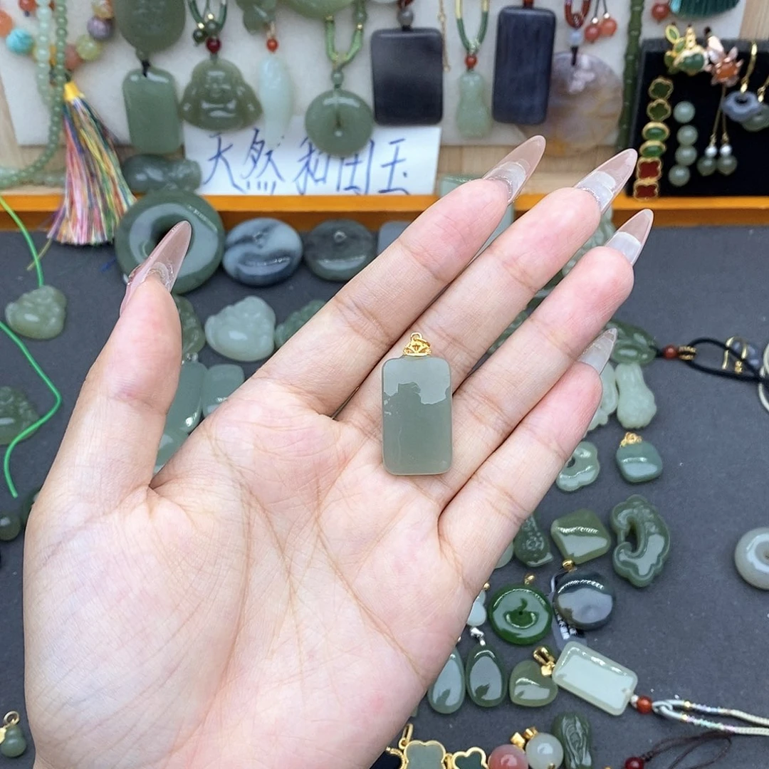 和田玉银S925镶嵌吊坠(不含链)
