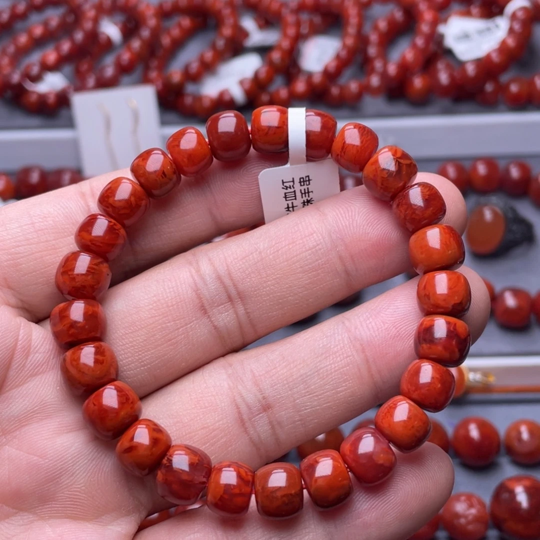 南红玛瑙未镶嵌南红玉石9mm瓦西牛血火焰纹满色满肉老型手串