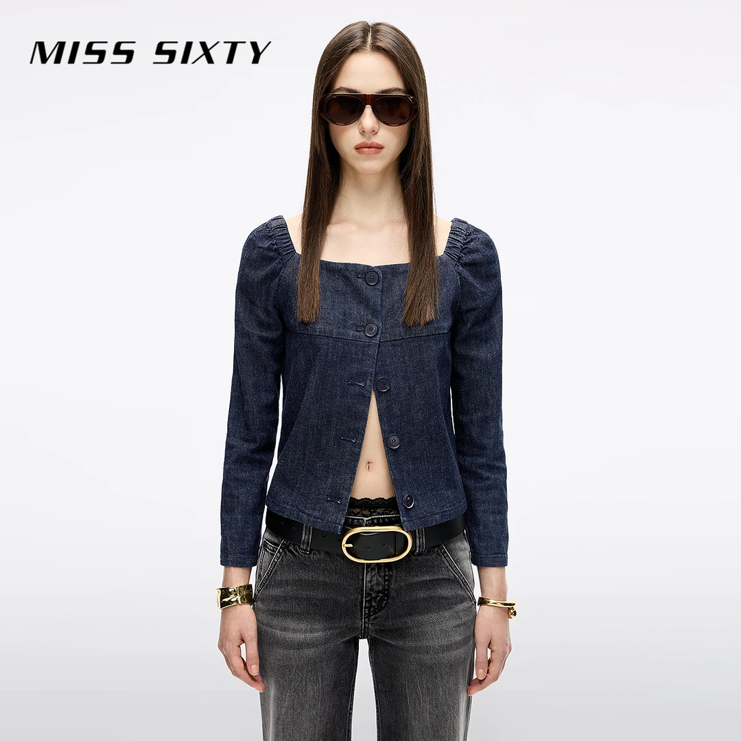 【进口牛仔面料】Miss Sixty2025秋季新款牛仔外套女方领长袖短款